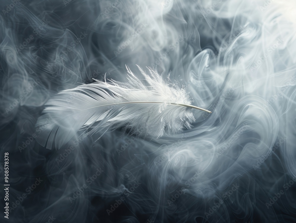 Delicate feather floating in ethereal smoke Delicate feather floating in ethereal smoke