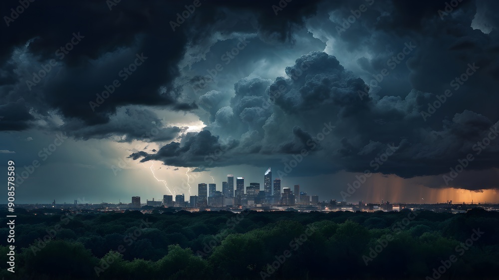 fluffy clouds drifting in a dark sky with distant thunderclouds fluffy clouds drifting in a dark sky with distant thunderclouds