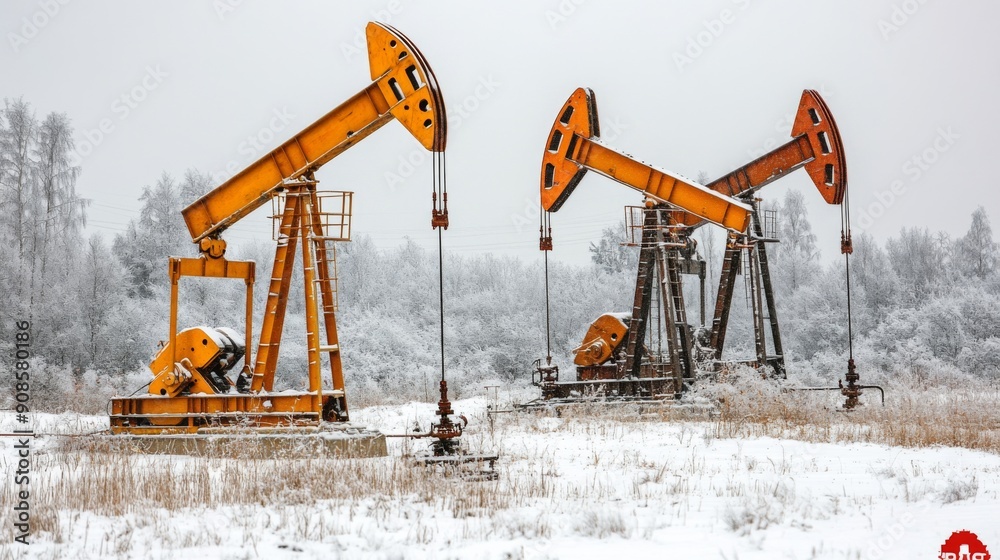 Oil Rigs in a Snowy Landscape