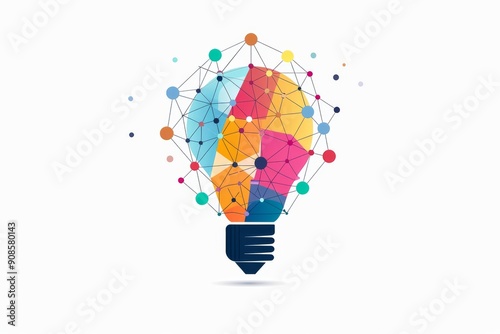 Abstract Colorful Light bulb with Network of Ideas