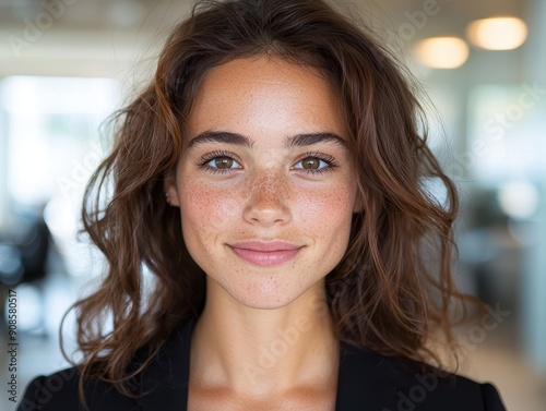 beautiful woman with curly hair and freckles