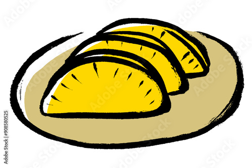 筆タッチの皿にのった沢庵のイラスト