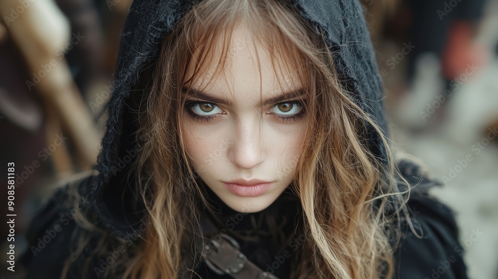 Mysterious woman with intense gaze Mysterious woman with intense gaze