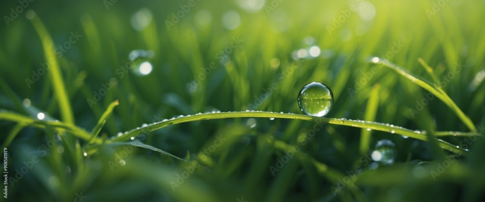 Fresh morning dew on spring grass, natural background - close-up with a soft focus and a beautiful round bokeh Morning dew glistens in the sun macro. Fresh morning dew on spring grass, natural background - close-up with a soft focus and a beautiful round bokeh Morning dew glistens in the sun macro.