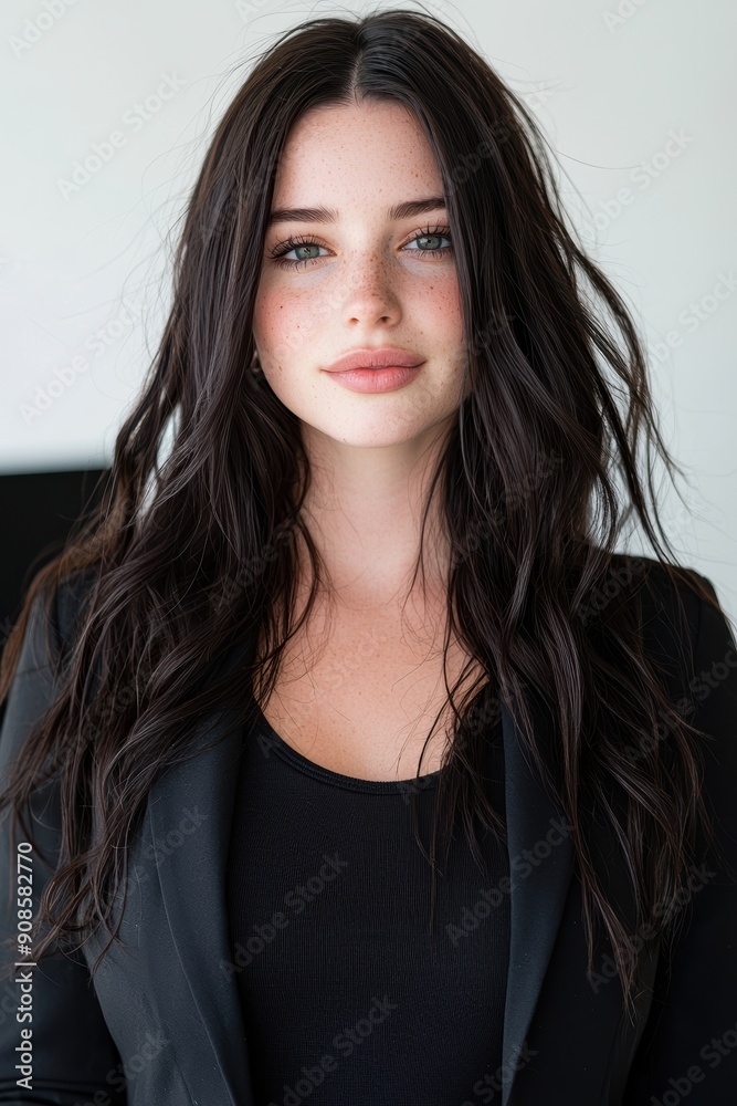 Alluring woman with dark hair and piercing eyes