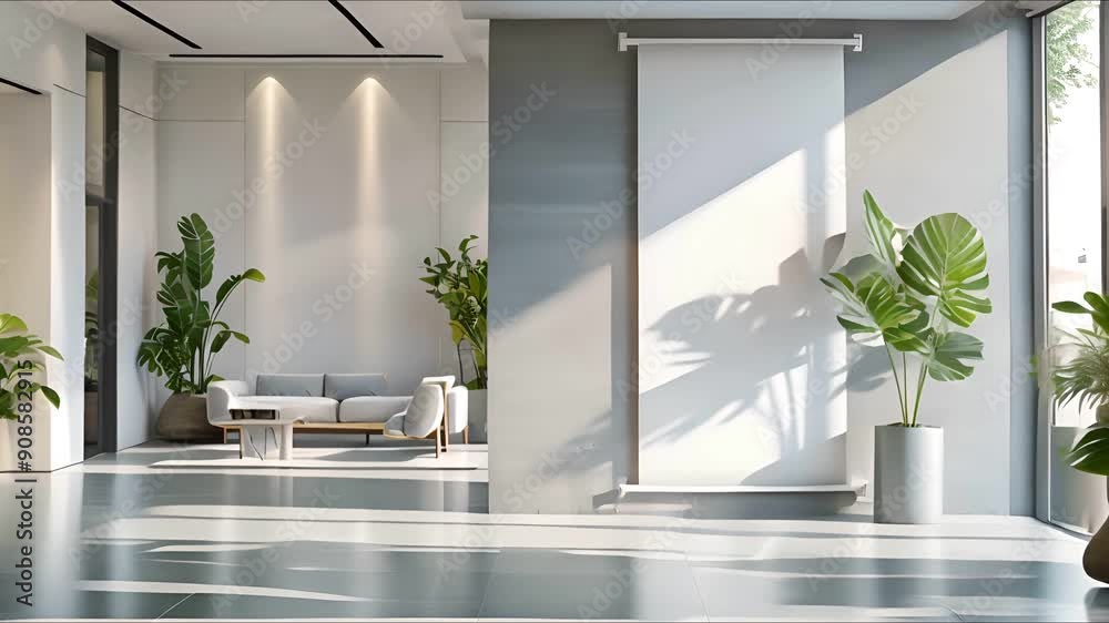 A blank billboard in a modern hallway with bright lighting. A blank billboard in a modern hallway with bright lighting.
