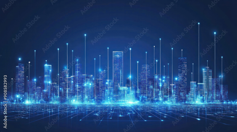 A cityscape with many buildings and lights. The city is lit up and he is futuristic A cityscape with many buildings and lights. The city is lit up and he is futuristic