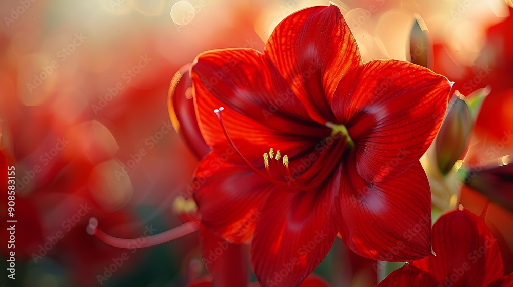 Obraz premium Red Amaryllis Bloom Close-Up