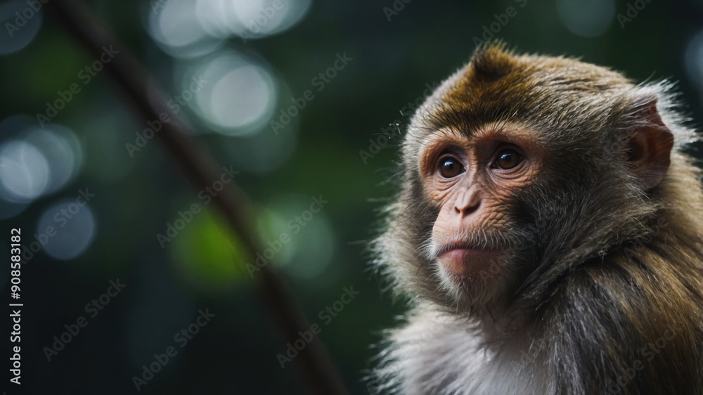 A monkey with a contemplative look, as if pondering something important A monkey with a contemplative look, as if pondering something important