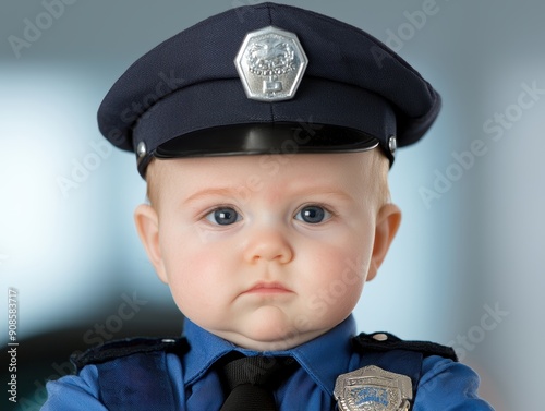 serious baby police officer in uniform