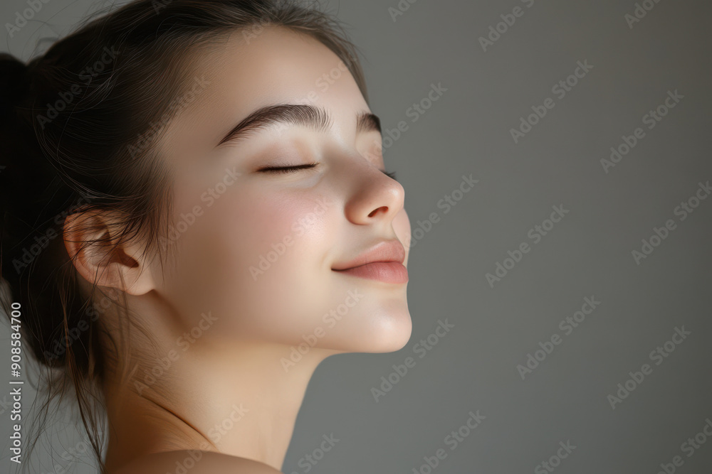 A close up of a girl's face with her eyes closed A close up of a girl's face with her eyes closed