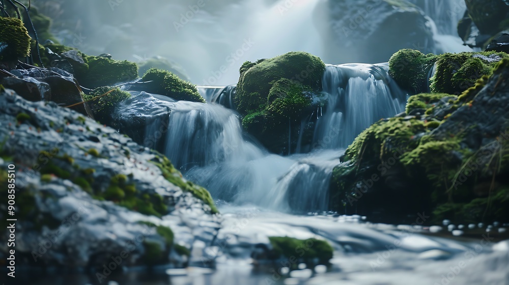 Obraz premium Cascading Water in Lush Forest