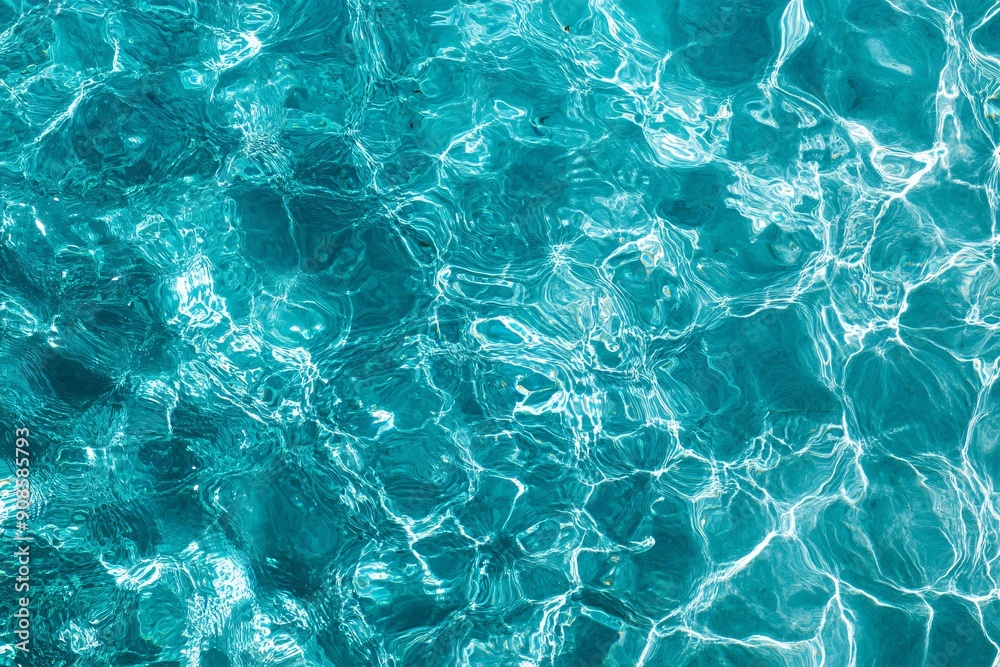 Obraz premium Calm turquoise water with gentle ripples and reflections, evoking a serene and refreshing atmosphere. 