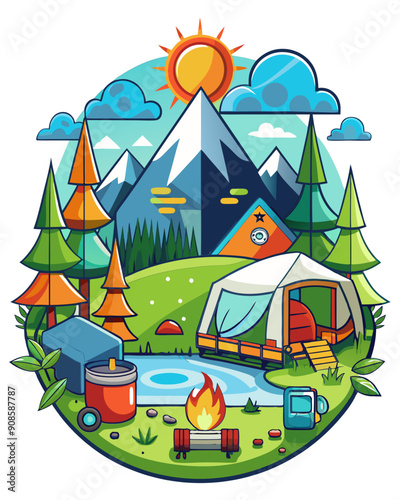 camping vector colorful t-shirt design,camping transparent background printable svg design photo