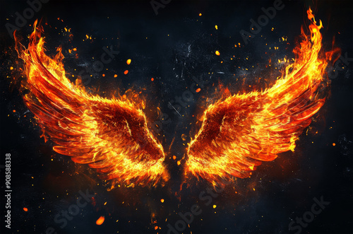 wings fire on black background