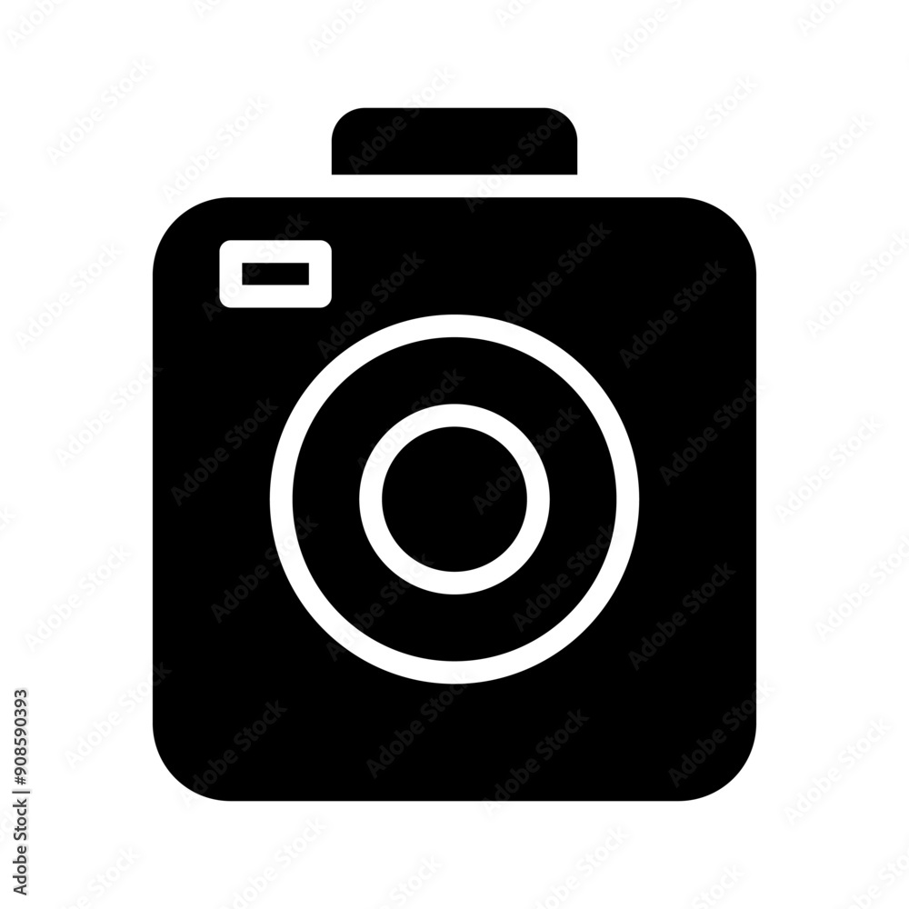 Black flat design camera vector icon.