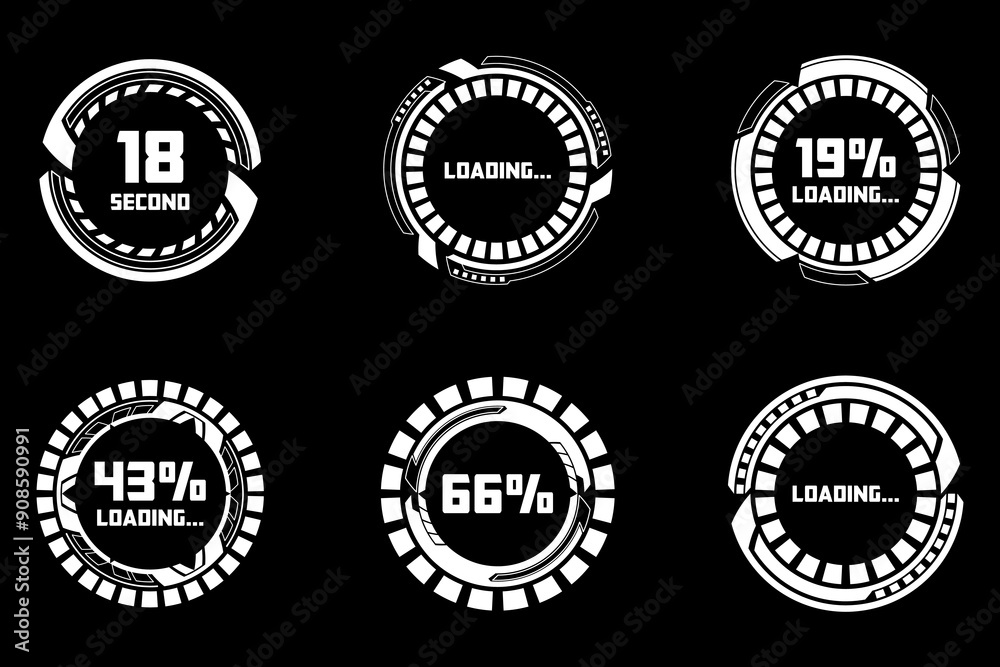 Futuristic Interface Loading Screen Elements. Cyberpunk HUD Progress Indicators Futuristic Interface Loading Screen Elements. Cyberpunk HUD Progress Indicators