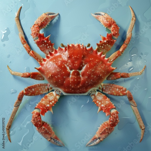 A close up of a crab with its claws extended