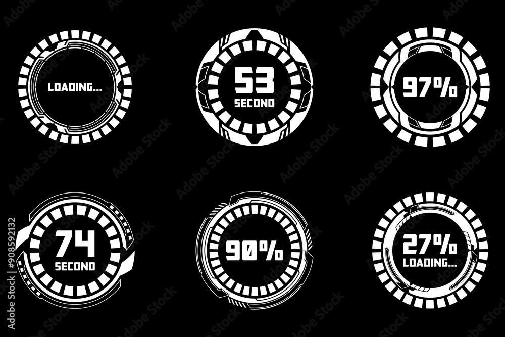 Futuristic Loading Circle Interface Elements. Cyberpunk HUD Progress Indicators Futuristic Loading Circle Interface Elements. Cyberpunk HUD Progress Indicators