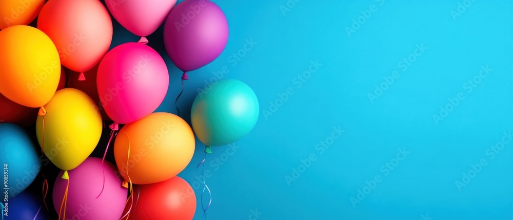 Colorful Balloons on Blue Background. Generative ai. Colorful Balloons on Blue Background. Generative ai.