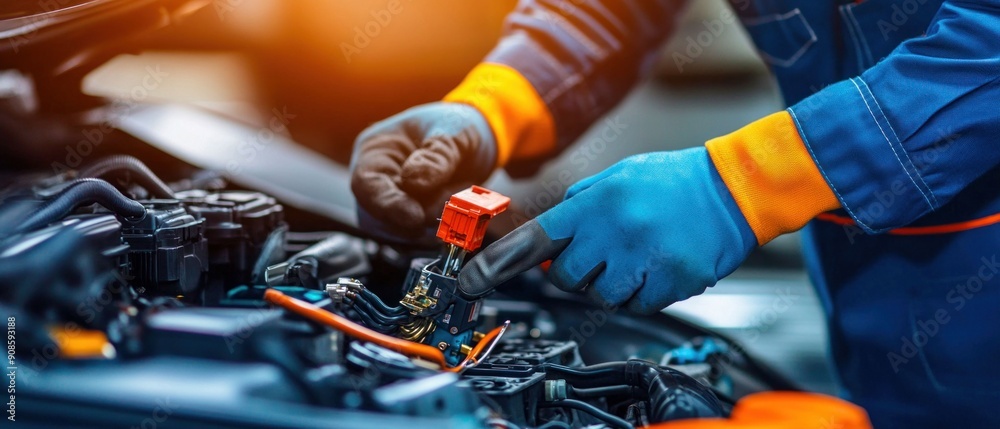 Mechanic Working on Car Engine with Tools. Generative ai. Mechanic Working on Car Engine with Tools. Generative ai.