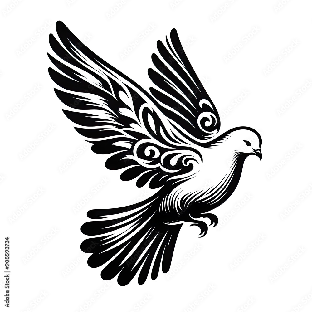 Obraz premium a beautiful Dove black line stencil artwork isolated on white background PNG