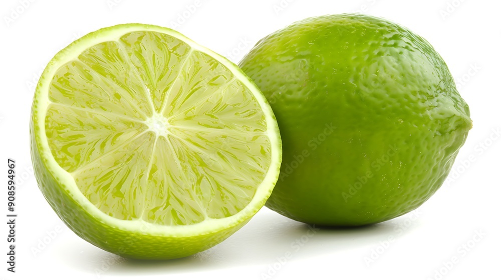 Fresh Green Lime Cut In Half On White Background Fresh Green Lime Cut In Half On White Background