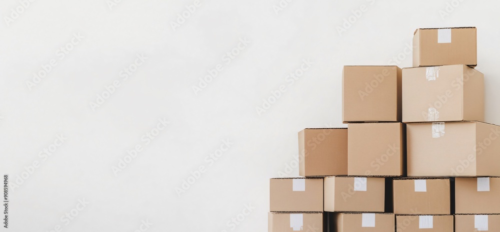 A neatly stacked pile of cardboard boxes on a plain background, symbolizing moving or storage organization. A neatly stacked pile of cardboard boxes on a plain background, symbolizing moving or storage organization.