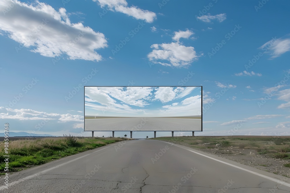 Naklejka premium Billboard Reflecting Sky and Road