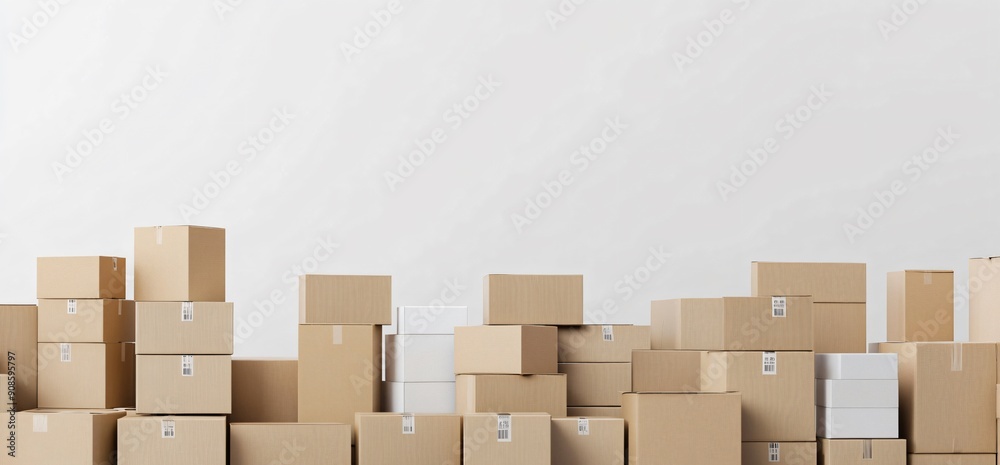 A neatly stacked pile of cardboard boxes on a plain background, symbolizing moving or storage organization. A neatly stacked pile of cardboard boxes on a plain background, symbolizing moving or storage organization.