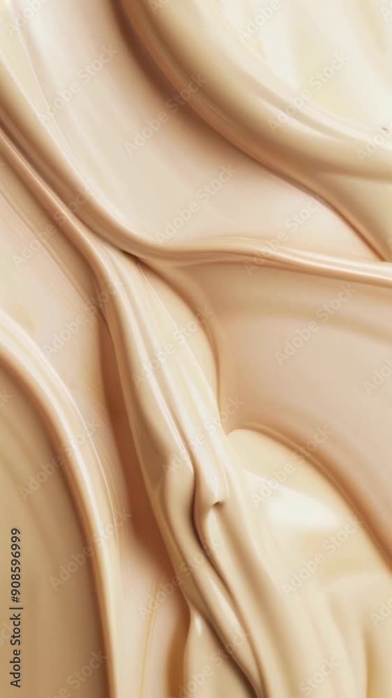 Video in slow motion of cream or lotion flowing in a wavy, three-dimensional pattern. The background is a soft, abstract design showcasing the fluid texture and beauty of the cosmetic product. Video in slow motion of cream or lotion flowing in a wavy, three-dimensional pattern. The background is a soft, abstract design showcasing the fluid texture and beauty of the cosmetic product.