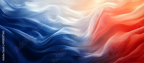 Abstract waves of blue, white, and red flow across the image, symbolizing the French flag with artistic elegance