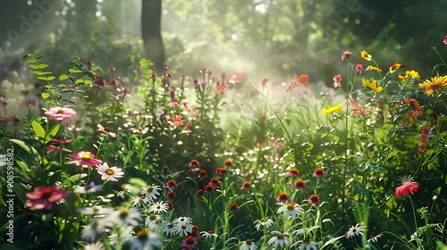 A Sunlit Meadow of Blooming Flowers