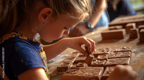 Focused Child Creating Clay Art, Engaged in Pottery and Sculpture Activities