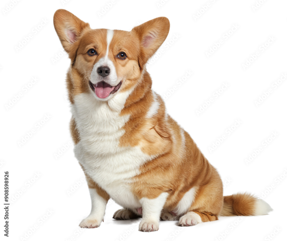 Welsh Corgi dog standing on white. Obedient dog (puppy) breed welsh corgi pembroke sit isolated transparency background. illustration Welsh Corgi dog standing on white. Obedient dog (puppy) breed welsh corgi pembroke sit isolated transparency background. illustration