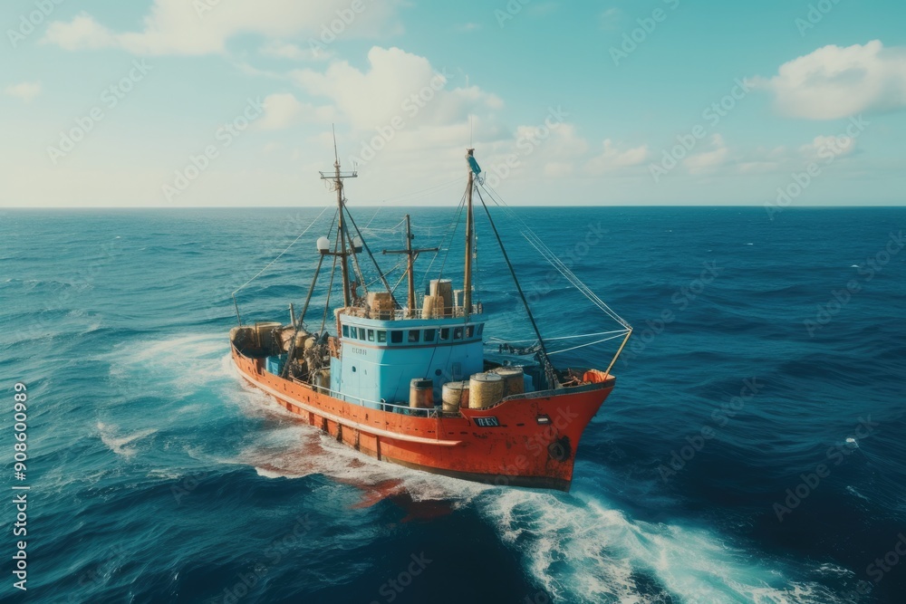 custom made wallpaper toronto digitalFishing boat in ocean.