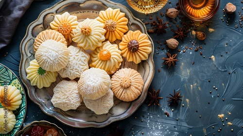 Assortment of Delicious Arabic Sweets on a Plate photo