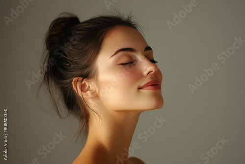 A close up of a girl's face with her eyes closed
