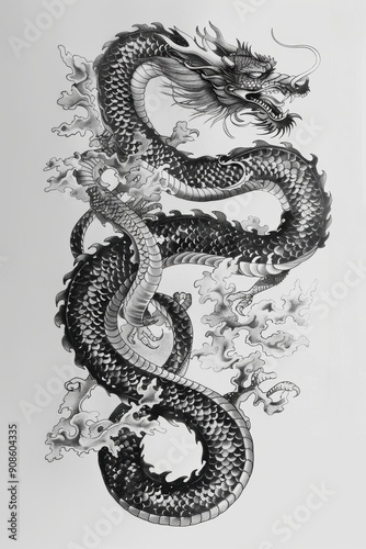 Black and White Dragon Tattoo