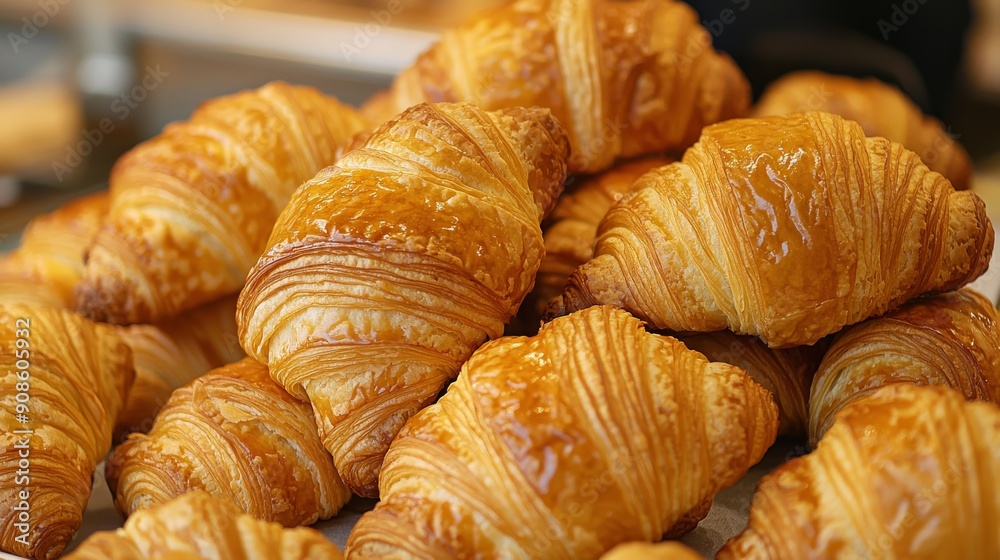 Freshly Baked Golden Croissants Piled High on Display Freshly Baked Golden Croissants Piled High on Display