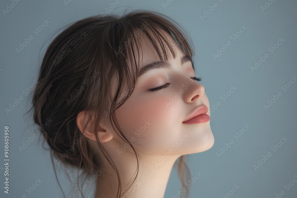 A close up of a girl's face with her eyes closed A close up of a girl's face with her eyes closed