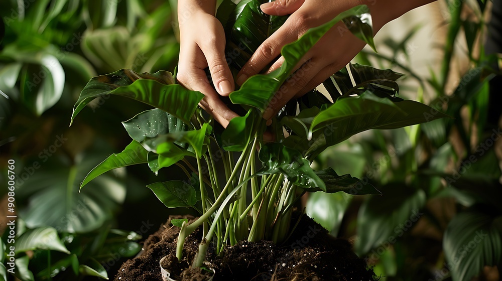 Hands Gently Caressing a Lush Green Plant Hands Gently Caressing a Lush Green Plant