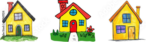 House childs drawing sticker transparent background PNG clipart