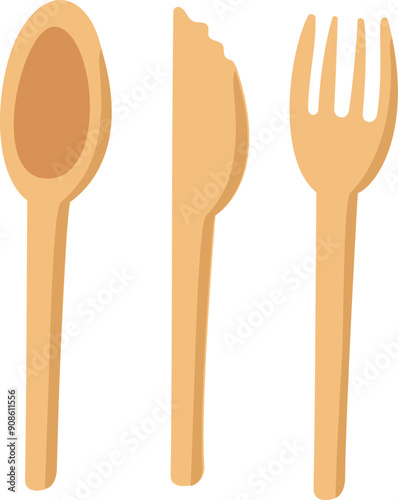 Wooden cutlery icon. Eco table spoon fork and knife