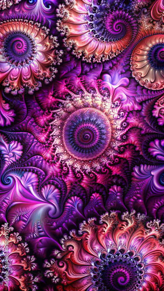 Intricate Purple and Pink Fractal Design, Abstract Pattern, Detailed Background with Copy Space

