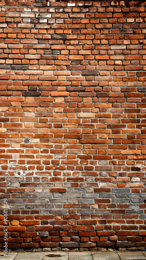 Naklejka premium Old Brick Wall, Rustic Red Bricks, Urban Texture with Copy Space