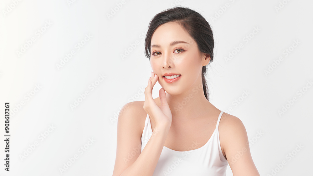 Beautiful young asian woman with clean fresh skin on white background, Face care, Facial treatment, Cosmetology, beauty and spa, Asian women portrait. Beautiful young asian woman with clean fresh skin on white background, Face care, Facial treatment, Cosmetology, beauty and spa, Asian women portrait.