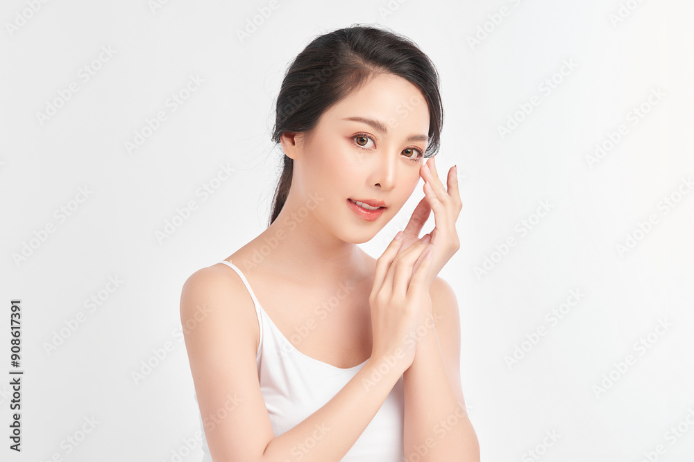 Beautiful young asian woman with clean fresh skin on white background, Face care, Facial treatment, Cosmetology, beauty and spa, Asian women portrait. Beautiful young asian woman with clean fresh skin on white background, Face care, Facial treatment, Cosmetology, beauty and spa, Asian women portrait.