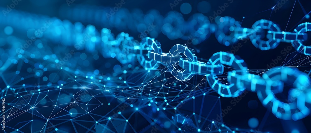 Obraz premium Blockchain Network Connecting Global Businesses Symbolizing Decentralized Economy