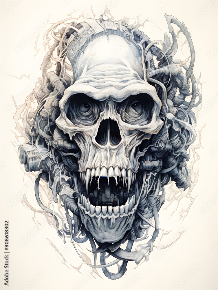 Gorilla head skeleton lowbrow surrealist illustratration Gorilla head skeleton lowbrow surrealist illustratration